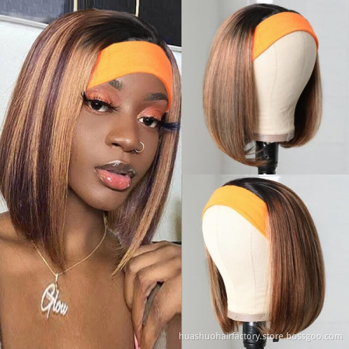 Huashuo Straight Short Peruvian 613 Blonde Bob Wig Lace Front Glueless Colored 99j Headband Bob Wigs